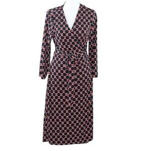 Dailylook Renee C Black Red Geometric Circle Print Faux Wrap Midi Dress Large